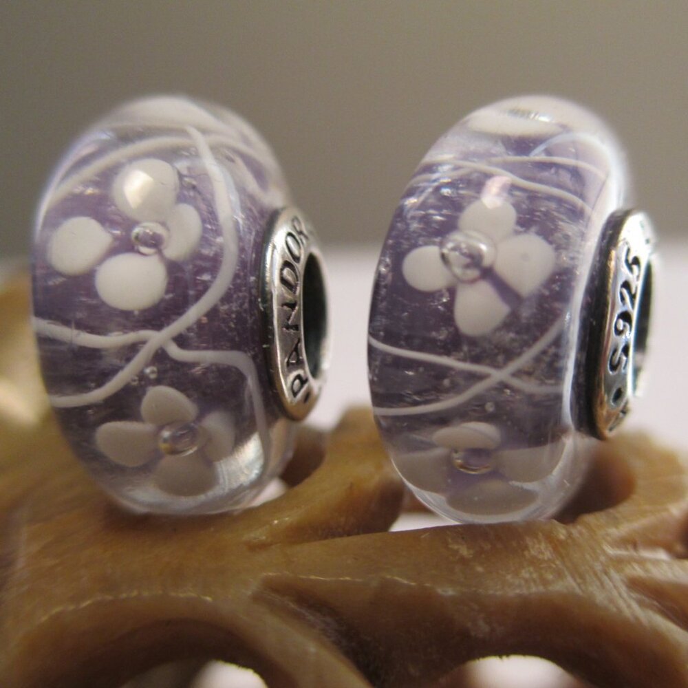 2 Pieces Purple Daisy Field of Flowers Murano Glass Pandora Charms St. Patrick's